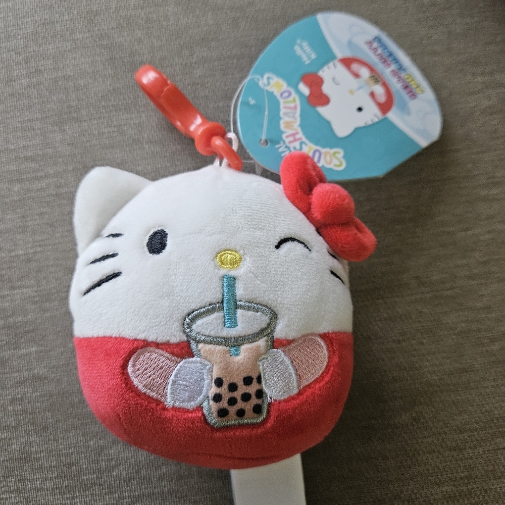 Hello Kitty Squishmallows keychain small stuff toy bubble tea Sanrio